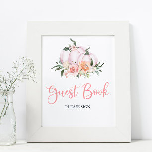 Poster Fall Floral Little Pumpkin Chá Guest Book