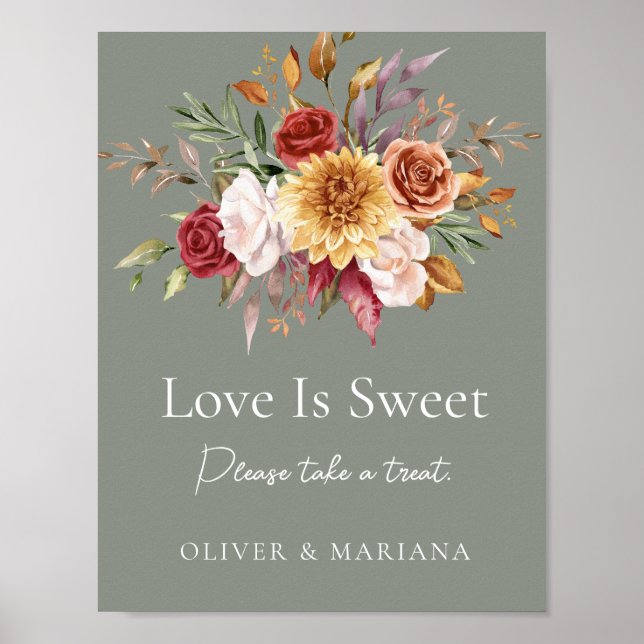 Poster Fall Floral Sage Green Weding Love Is Sweet Sinal (Frente)