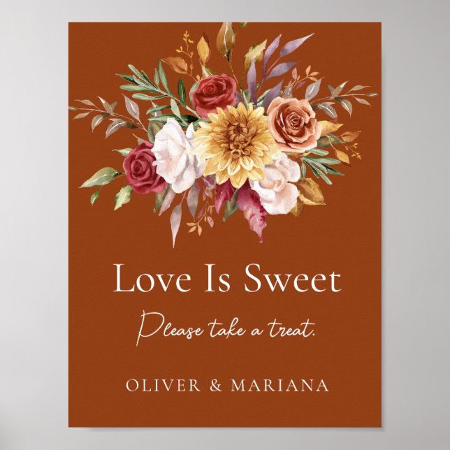 Poster Fall Floral Terracotta Wedding Love Is Sweet Sign (Frente)