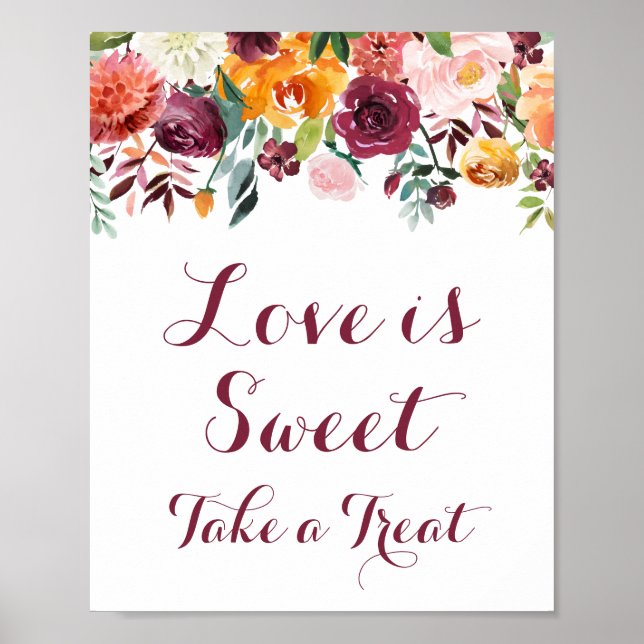 Poster Fall Flower Love é Sweet Sinal Poster, Orange Pink (Frente)