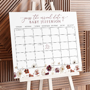 Poster Fall Flowers Chá de fraldas Adivinha Calendário de