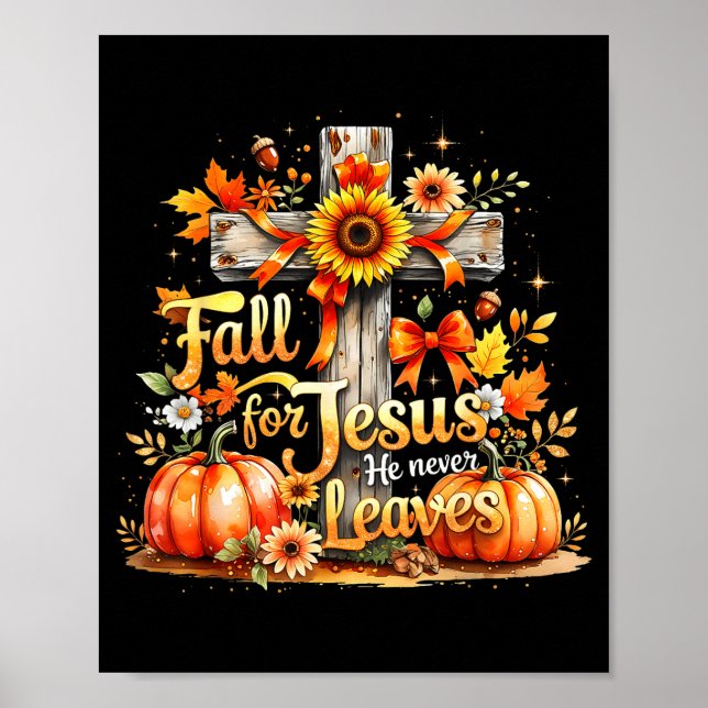 Poster Fall For Jesus Christian Pumpkin Autumn Cross  (Frente)
