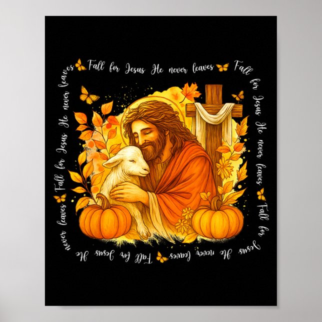Poster Fall For Jesus He Never Leaves Retro Thanksgiving  (Frente)