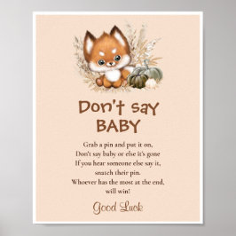 Poster Fall Fox Chá de fraldas Don't say Baby Game Sign
