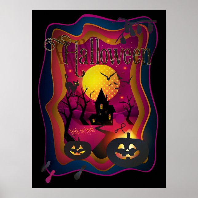 Poster Fall Halloween Party " trick or treat" funny (Frente)