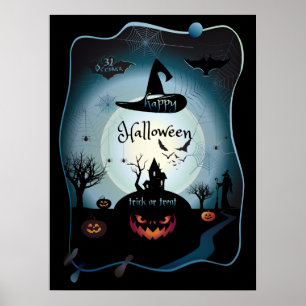 Poster Fall Halloween Party " trick or treat" funny art
