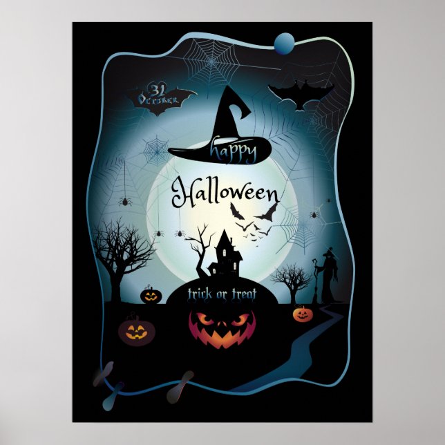 Poster Fall Halloween Party " trick or treat" funny art (Frente)