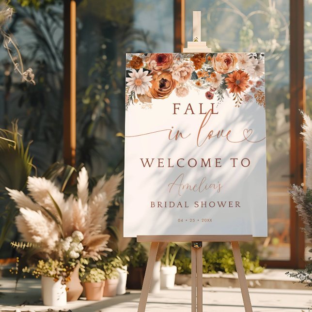 Pôster Fall In Love Autumn Floral Welcome Sign (Criador carregado)