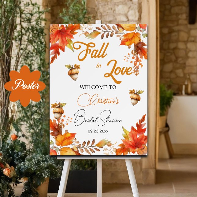 Poster Fall in Love Boho Floral Bridal Shower Welcome (Criador carregado)