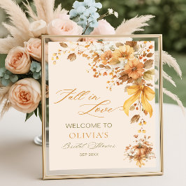 Poster Fall in Love Boho Floral Chá de panela Welcome