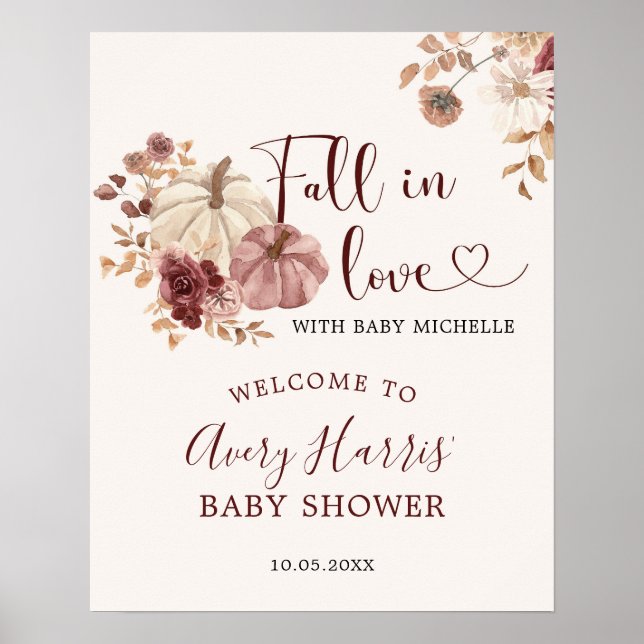 Poster Fall In Love Boho Floral Pumpkin Sinal de Boho (Frente)