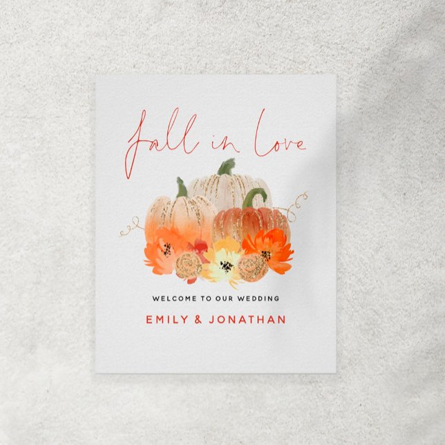 Poster Fall In Love Glittery Pumpkins Bem-Vindo Casamento (Criador carregado)