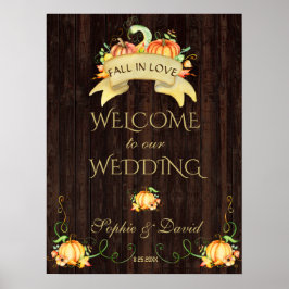 Poster Fall In Love Pumpkins Bem-Vindo Sinal De Casamento