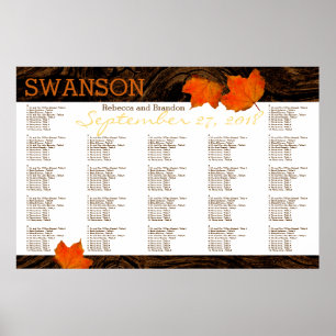 Pôster Fall Leaves Rustic Wood Wedding Seating Chart