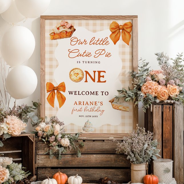 Poster Fall Orange Bow Cutie Pie 1st birthday Welcome (Fall Orange Bow Cutie Pie 1st birthday Welcome Poster)