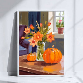 Poster Fall Pumpkin Bouquet | Orange Flowers Autumn