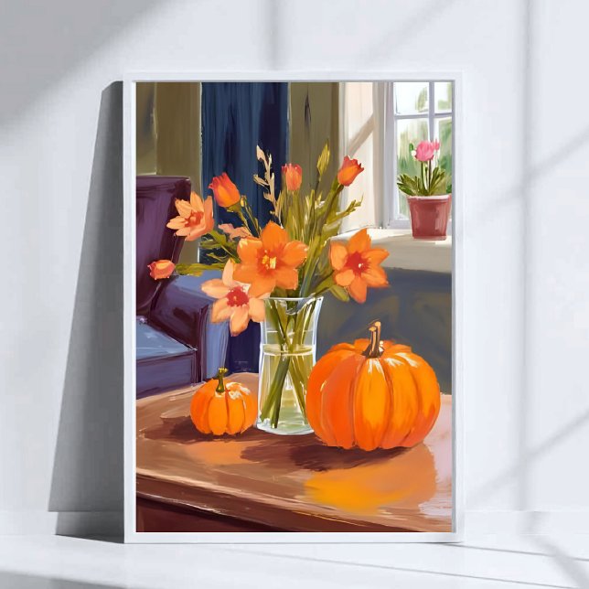 Poster Fall Pumpkin Bouquet | Orange Flowers Autumn (Criador carregado)