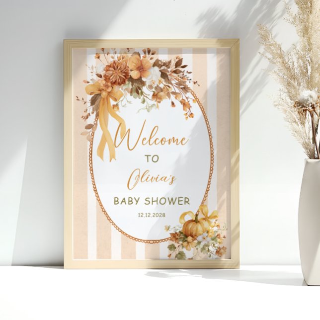 Poster Fall Pumpkin Floral Baby Shower Welcome (Criador carregado)