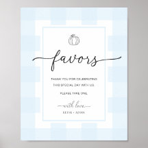 Fall Pumpkin Gingham Blue Gingham Favor Sinal