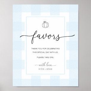 Poster Fall Pumpkin Gingham Blue Gingham Favor Sinal