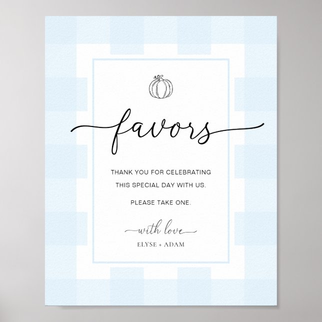 Poster Fall Pumpkin Gingham Blue Gingham Favor Sinal (Frente)
