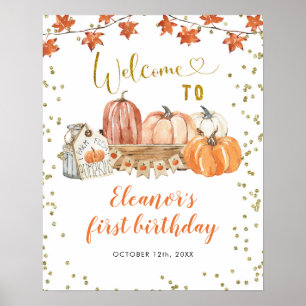 Poster Fall Pumpkin Patch Aniversário Sinal de Boas-vinda