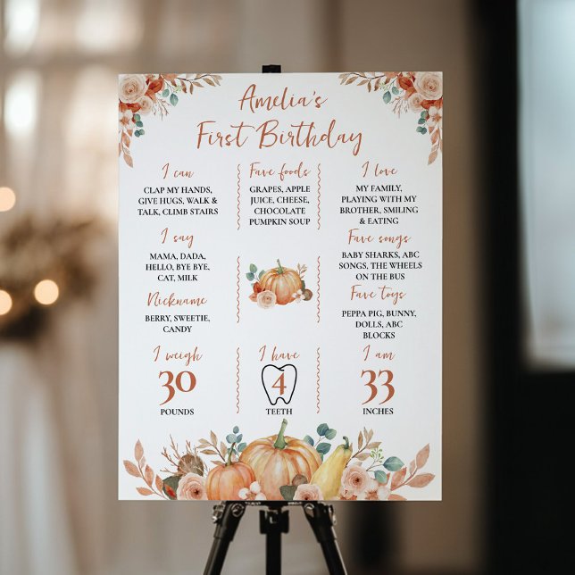 Poster Fall Pumpkin primeiro aniversario Sinal de Marco (Criador carregado)