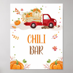 Poster Fall Pumpkin Red Truck Chilt Bar Sinal de Mesa