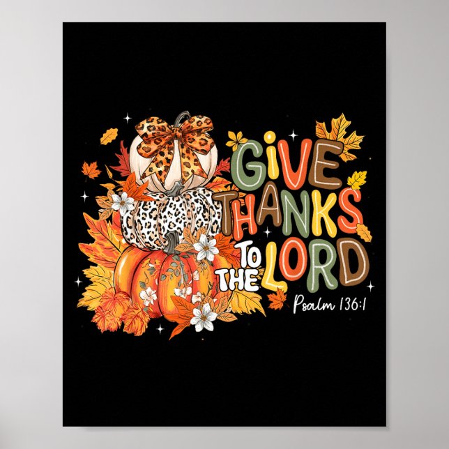 Poster Fall Pumpkin Thanksgiving Christian Give Thanks To (Frente)