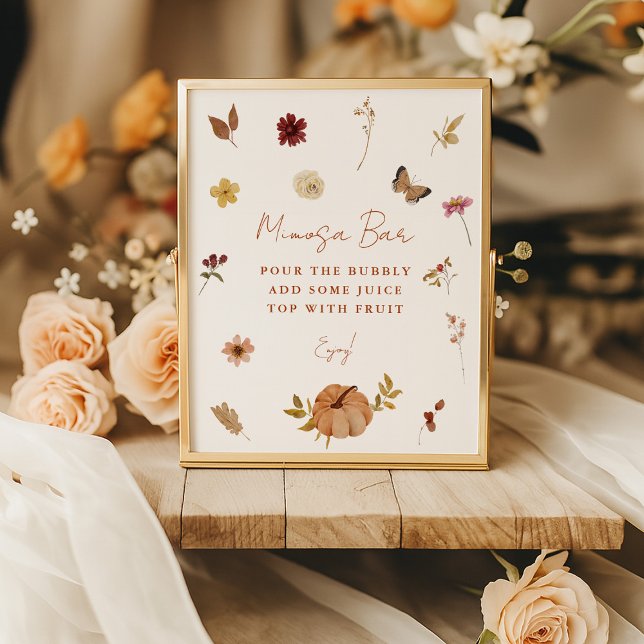 Poster Fall Pumpkin Wildflower Mimosa Bar Sign  (Criador carregado)