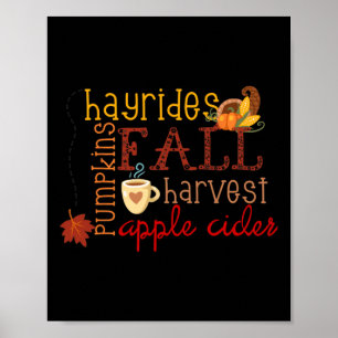 Poster Fall Pumpkins Hayrides Colheita Maçãs Cavalos Autê