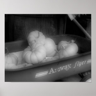 Pôster Fall Pumpkins In Wagon Black White Photo Print
