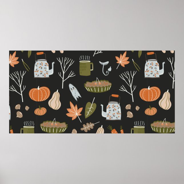 Poster Fall seamless pattern with cozy nature elements. C (Frente)