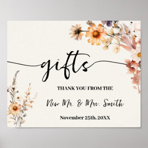 Poster Fall Wildflower Gifts Sinal Chá de panela Casament
