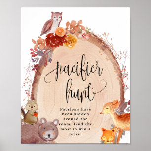 Poster Fall Woodland Animal Pacifier Hunt Game Sinal