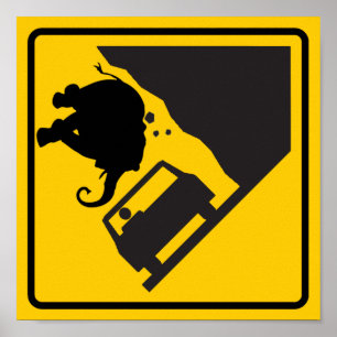 Pôster Falling Elephant Zone Highway Sign