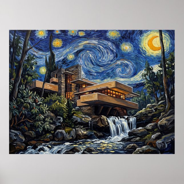 Poster Fallingwater Noite Estrelada (Frente)