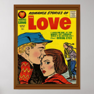 Poster Falso cómico romance do vintage do cobrir de Love