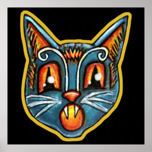 Poster Faltam Halloweenias De Vintage De Gato Assustado