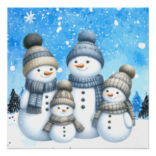Pôster Família bonitinha de neve na neve