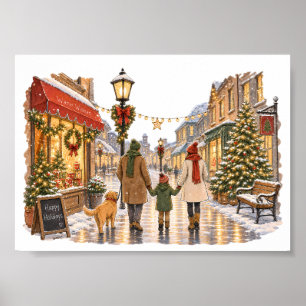 Poster Família Caminhando na Rua de Natal Nevada para o F