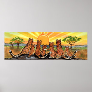 Poster Família Cheetah Cub Africa Serengeti Sunrise Poste