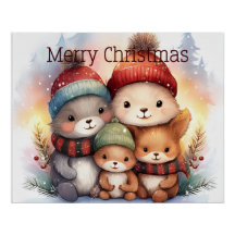 Família de Animais da Floresta Festiva Feliz Natal