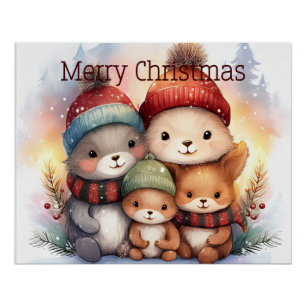 Pôster Família de Animais da Floresta Festiva Feliz Natal