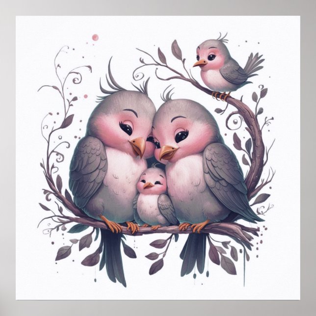 Poster Família de aves aquáticas com crianças#5 (Frente)