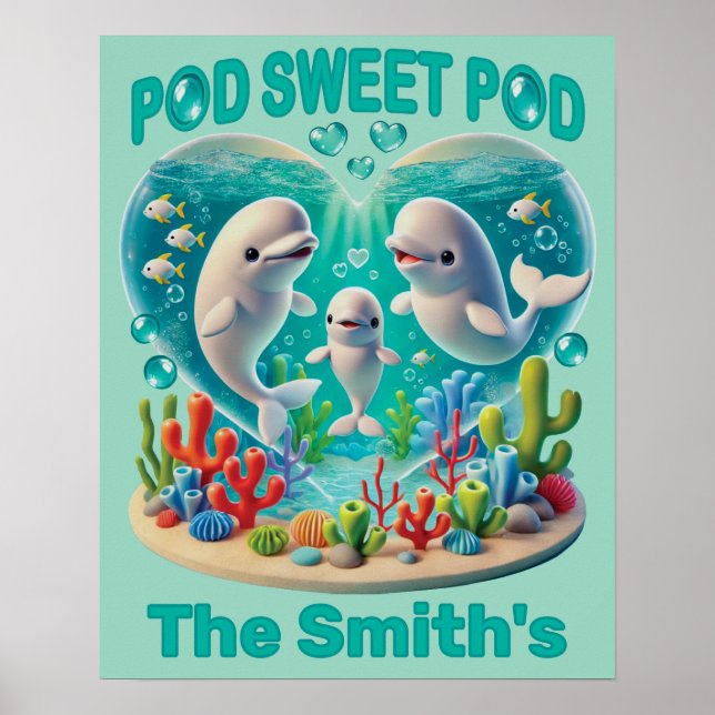 Poster Família de baleias "Pod Sweet" Personalizável (Frente)