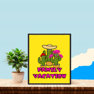 Poster Família de cactos verdes e bonitos
