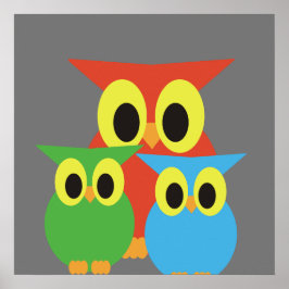 Poster Família de corujas: Vermelho, Verde e Azul