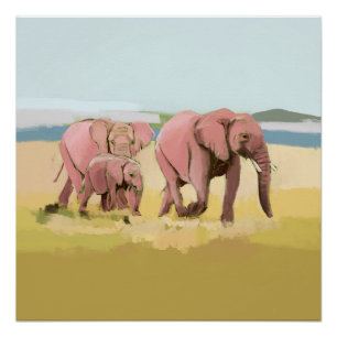 Pôster Família De Elefantes Na Natureza