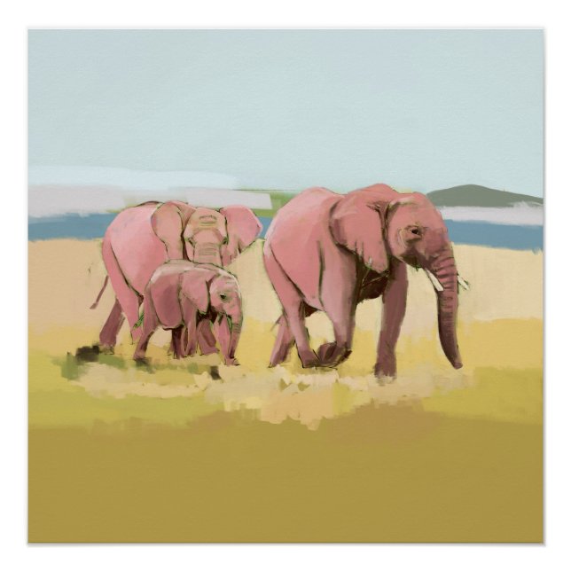 Pôster Família De Elefantes Na Natureza (Frente)